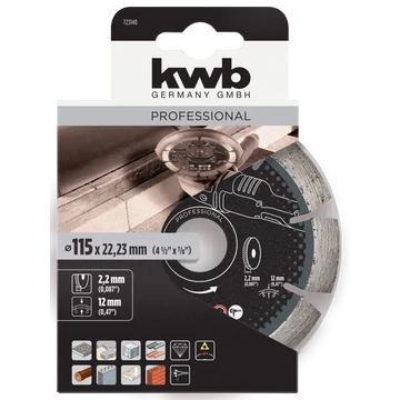 KWB PROFI BLACK-LINE AGGRESSO-FLEX® DIAMANT CUTING DISC   Black-Line szegmentált gyémánt vágótárcsák 12,0 mm-es lézer hegesztett vágóéllel  115 x 22,23 x 12,0 x 2,2 mm  49723140