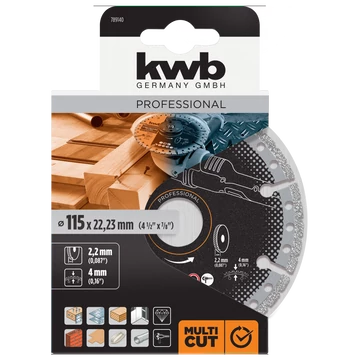KWB PROFESSIONAL AGGRESSO-FLEX® EASY CUT UNIVERSAL DIAMOND CUTTING DISC  univerzális gyémánt vágótárcsa szegmentált vágóéllel  115 x 22,23 x 4,0 x 2,2 mm  49789140