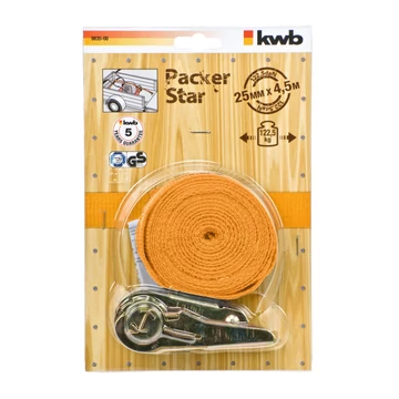 KWB  CLASSIC TIE DOWN WITH RATCHET  TÜV GS tesztelt és minősített, polipropilén (PP) racsnis heveder 25 x 4500 mm   49983500