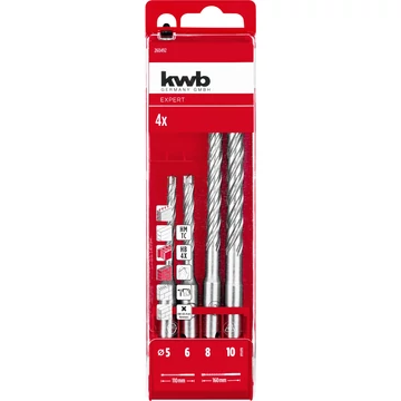 KWB EXPERT HM, TCT SDS PLUS HB4X HAMMER DRILL BIT SET
négy élű vasbeton fúrószár klt. 4 db   
110/50 x 5.0, 6.0, 160/100 x 8.0, 10.0 mm
49260492 