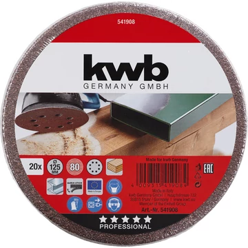 KWB EXPERT QUICK-STICK ALUMINIUM OXIDE SANDING DISCK for WOOD & METAL   tépőzáras csiszolókorong 20 db 125 mm  G80    49541908