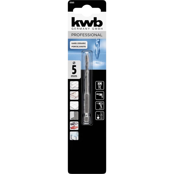 KWB PROFESSIONAL HEXAGON LONG LIFE HM, TCT PORCELAIN STONEWARE DRILL BIT hexagon befogású kemeny kerámiafúró  5,0 mm  49051605