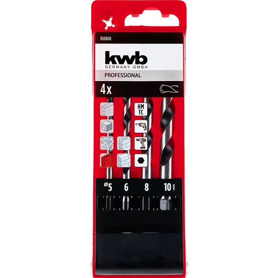 KWB PROFESSIONAL HM, TCT HEXAGON SUPER ROCKER® CONCRETE AND MASONRY DRILL BITS SET  hexagon befogású közetfúró klt. 4 db   5,0  6,0  8,0  10,0 mm  49050800