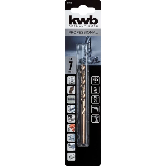 KWB PROFESSIONAL HSS-G CO TWIST METAL DRILL bliszteres fémfúrószár  7,0 mm    49248670