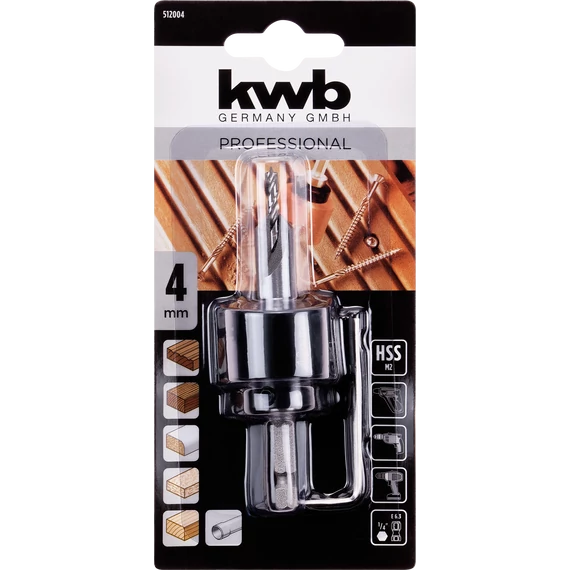 KWB PROFESSIONAL HSS-M2 HARDWOOD DRILL with DEPTH STOP and COUNTERSINK süllyesztő fúró csapágyazott mélység határólóval  4.0 mm   49512004
