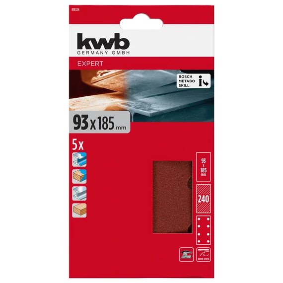 KWB EXPERT ABRASIVE QUICK-STICK WOOD & METAL rezgő csiszolólap  5 db   93 x 185 mm  G240    49818324