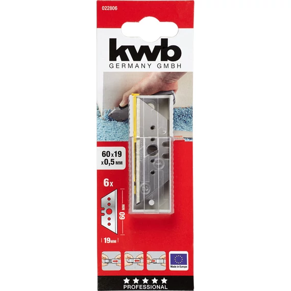 KWB PROFESSIONAL TRAPEZOID SPARE BLADES  trapéz vágópenge  0,5 x 60 x 19 mm   6 db    49022806
