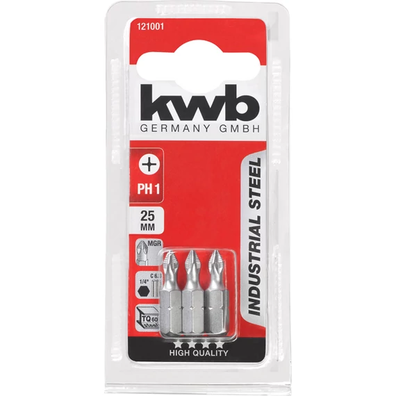 KWB INDUSTRIAL STEEL MRG PH1 behajtó bit 25 mm   3 db    49121001