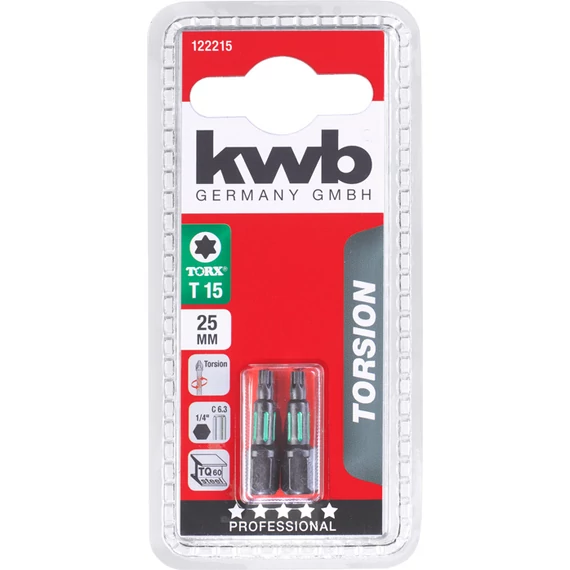 KWB TORSION TORX T15 torziós behajtó bit 25 mm   2 db     49122215