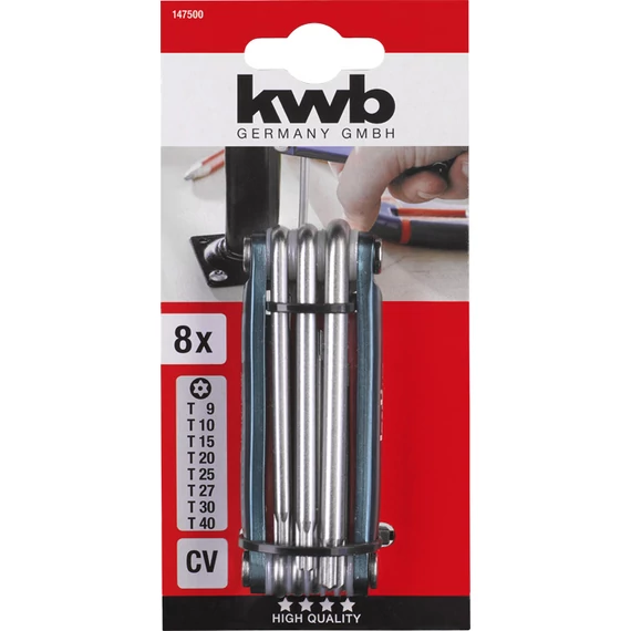 KWB EXPERT SECURITY T KEY WRENCH SETDIN 911 CrV acél nikkel bevont összecsukható taper torx klt. 8 db   49147500