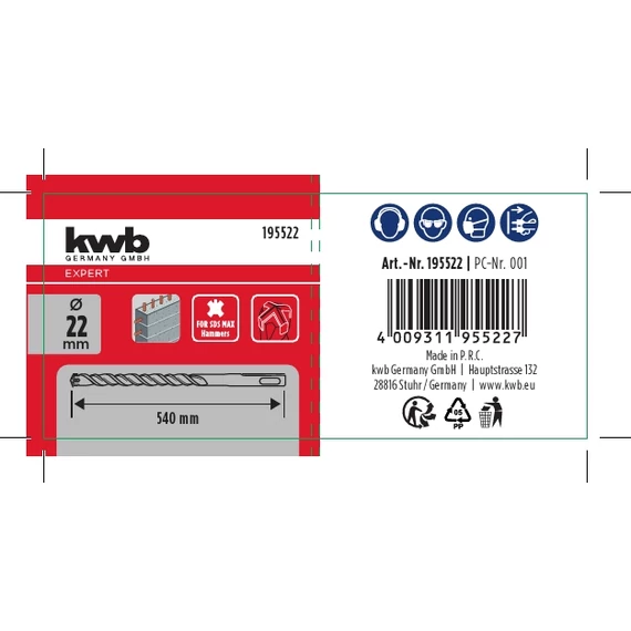 KWB EXPERT SDS MAX CROSS-TIP 4-WAY CONCRETE AND MASONRY DRILL BIT 4 élű fúrószár   540/400 x 22 mm  49195522
