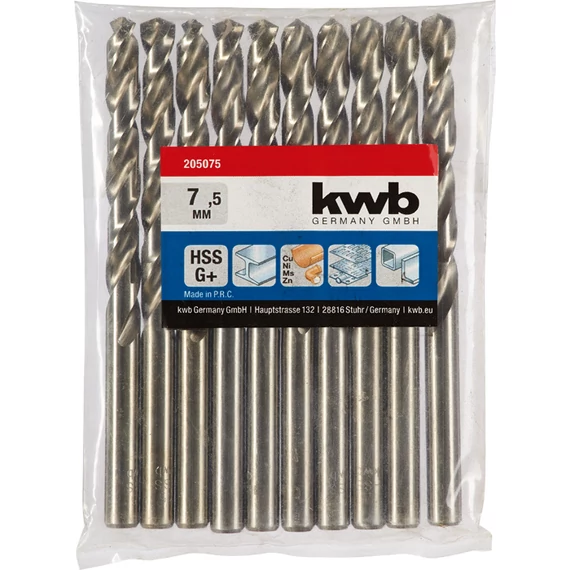 KWB EXPERT HSS-G+ SILVER STAR TWIST METAL DRILL hengeres fémfúrószár  7,5 mm  49205075