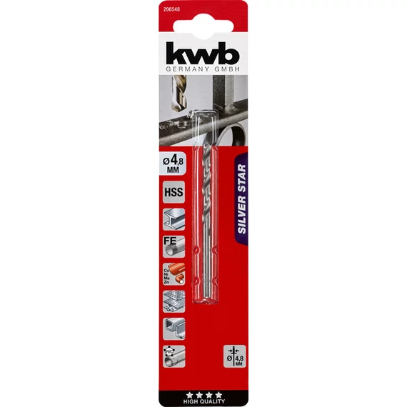 KWB EXPERT HSS-G SILVER STAR TWIST METAL DRILL BIT    HSS-G ipari minőségű bliszteres fémfúrószár   4,8 mm  49206548