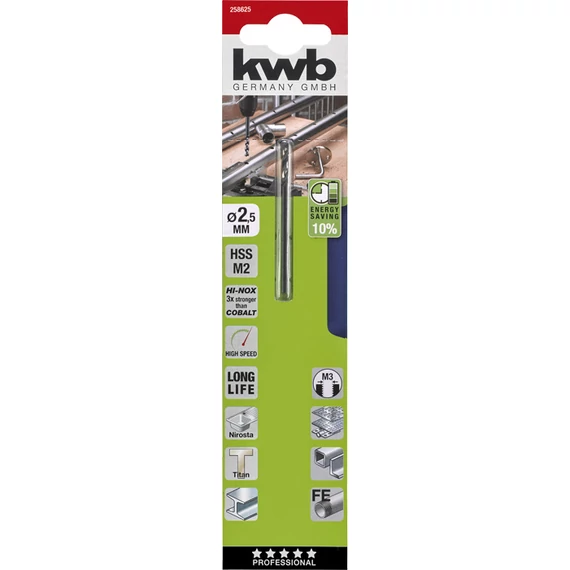 KWB PROFESSIONAL HI-NOX HSS-M2 METAL DRILL hengeres fémfúrószár  57 x 15 x 2,5 mm  49258625
