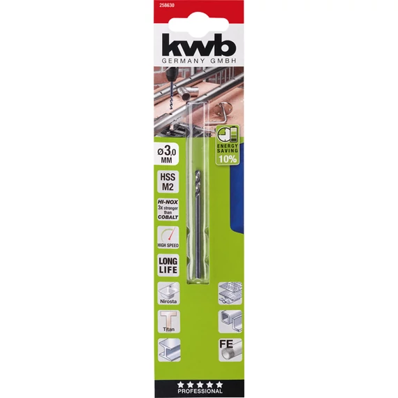 KWB PROFESSIONAL HI-NOX HSS-M2 METAL DRILL   hengeres fémfúrószár  61 x 18 x 3,0 mm   49258630