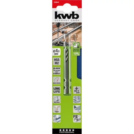 KWB PROFESSIONAL HI-NOX HSS-M2 METAL DRILL   hengeres fémfúrószár  75 x 25 x 4,0 mm    49258640