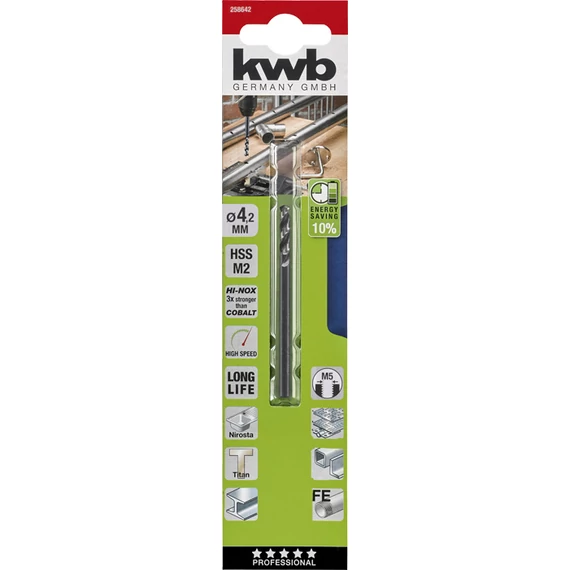 KWB PROFESSIONAL HI-NOX HSS-M2 METAL DRILL  hengeres fémfúrószár  75 x 25 x 4,2 mm   49258642