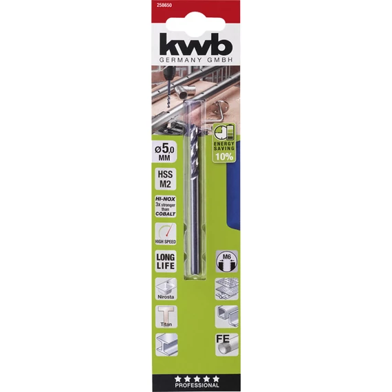 KWB PROFESSIONAL HI-NOX HSS-M2 METAL DRILL  hengeres fémfúrószár  86 x 32 x 5,0 mm   49258650