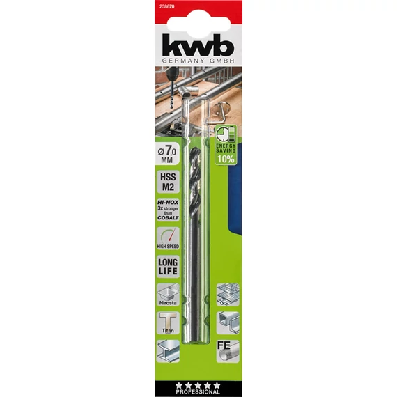 KWB PROFESSIONAL HI-NOX HSS-M2 METAL DRILL   hengeres fémfúrószár  109 x 45 x 7,0 mm   49258670