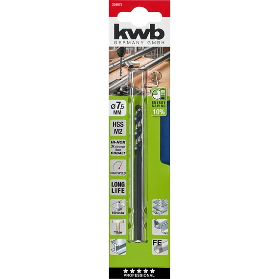 KWB PROFESSIONAL HI-NOX HSS-M2 METAL DRILL  hengeres fémfúrószár  109 x 45 x 7,5 mm   49258675