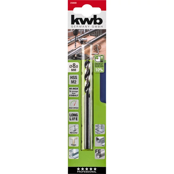 KWB PROFESSIONAL HI-NOX HSS-M2 METAL DRILL  hengeres fémfúrószár  117 x 51 x 8,0 mm   49258680