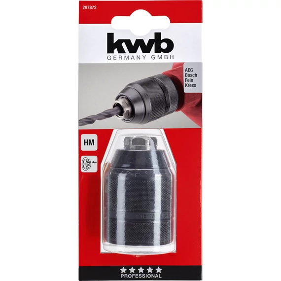 KWB PROFI TC nagy teherbírású, ütésálló kulcs nélküli fúrótokmány volfram-karbid befogó pofákkal, belső menet: B 1,5-13 mm   49297872