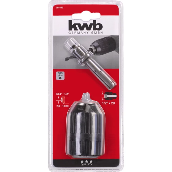 KWB CLASSIC ütésálló kulcs nélküli fúrótokmány SDS Plus adapterrel, rögzítőcsavarral,  belső menet: B 1,5-13 mm   49298490