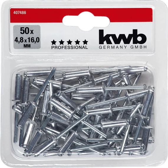 KWB PROFESSIONAL BLIND RIVET alu. popszegecs horganyzott tüskével DIN 7337  50 x 4,8 x 16,0 mm     49407486
