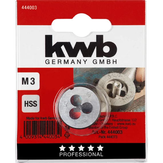 KWB PROFESSIONAL HSS ROUND DIE kézi menetmetsző menetemelkedés: 0.5   M3   25 mm  49444003