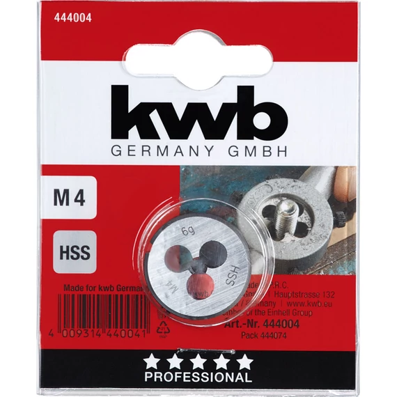 KWB PROFESSIONAL HSS ROUND DIE kézi menetmetsző menetemelkedés: 0.7   M4   25 mm    49444004