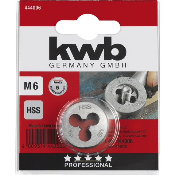 KWB PROFESSIONAL HSS ROUND DIE  kézi menetmetsző menetemelkedés: 1.0   M6   25 mm    49444006