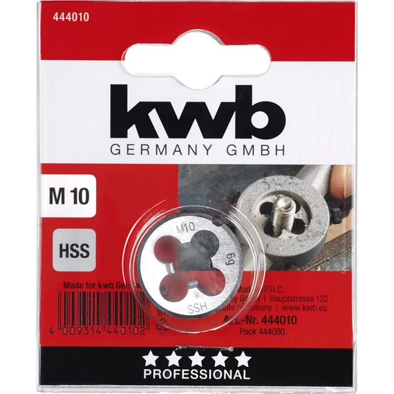 KWB PROFESSIONAL HSS ROUND DIE kézi menetmetsző menetemelkedés: 1.50   M10   25 mm    49444010
