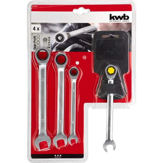 KWB EXPERT CrV RATCHET COMBINATION SPANNER SET  racsnis csillag-villáskulcs klt. 4 db   10, 13, 15, 17 mm    49460490