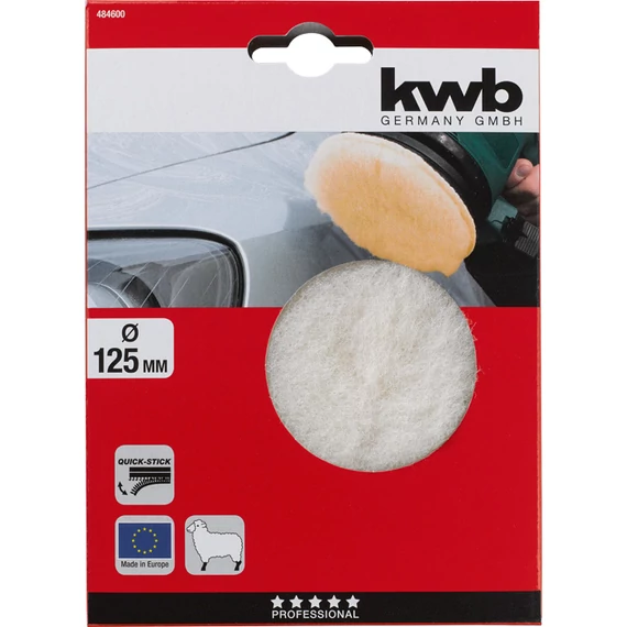 KWB PROFESSIONAL QUICK-STICK POLISHING BONNET LAMBSWHOOL valódi báránygyapjú polírozó korong tépőzáras megerősített szövet hátlappal  125 mm    49484600