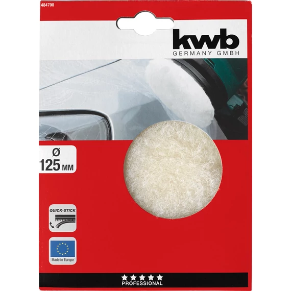 KWB EXPERT QUICK-STICK POLISHING BONNET LAMBSWHOOL valódi szövött báránygyapjú polírozó korong tépőzáras megerősített szövet hátlappal  125 mm     49484700