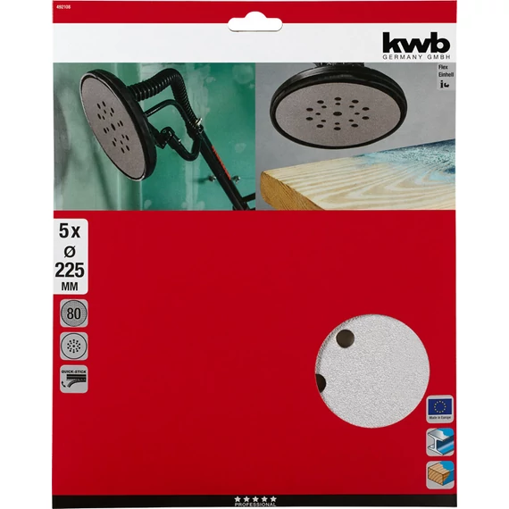 KWB ROFESSIONAL ABRASIVE QUICK-STICK WOOD & PAINT csisolókorong  5 db  225 mm  G80    49492108