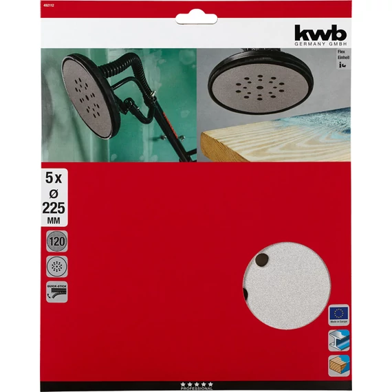 KWB ROFESSIONAL ABRASIVE QUICK-STICK WOOD & PAINT csisolókorong  5 db  225 mm  G120   49492112