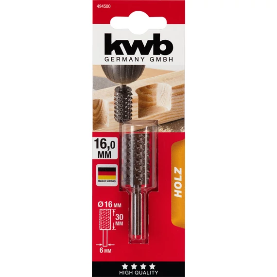 KWB EXPERT CS CYLINDRICAL ROTARY RASP hengeres befogású rotációs ráspoly fához profil:  henger    16 x 30 x 6 mm    49494500