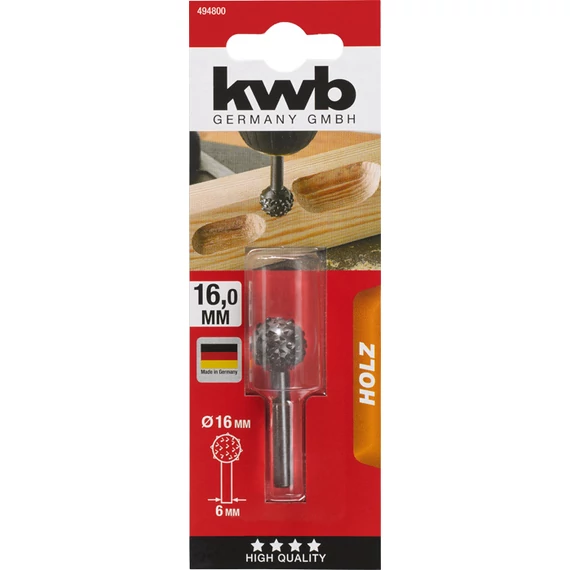 KWB EXPERT CS SPHERICAL ROTARY RASP  hengeres befogású rotációs ráspoly fához profil: gömb    16 x 6 mm   49494800
