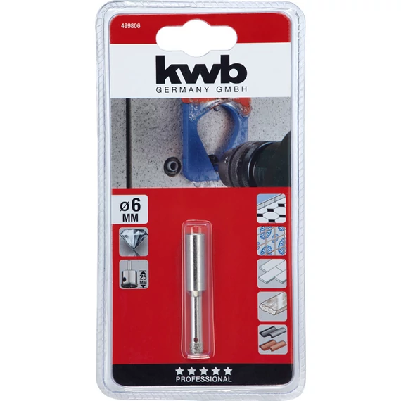KWB EXPERT DIAMOND HOLE SAW for WET CUTTING csapos gyémánt koronafúró    6 x 25 mm    49499806