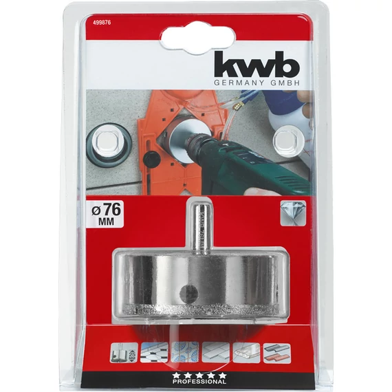KWB EXPERT DIAMOND HOLE SAW for WET CUTTING csapos gyémánt koronafúró  76 x 25 mm    49499876