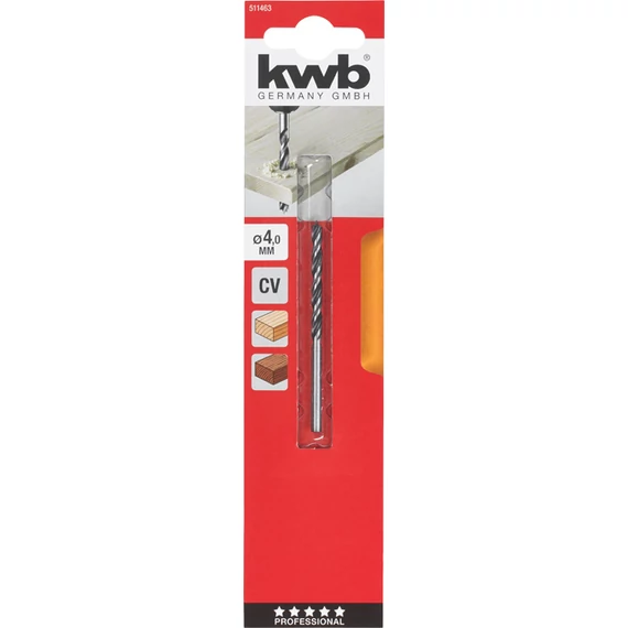 KWB EXPERT CrV 2-PHASE FLUTES WOOD DRILL BITS hengeres befogású fafúrószár  75/45 x 4,0 mm  49511464