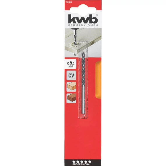 KWB EXPERT CrV 2-PHASE FLUTES WOOD DRILL BITS hengeres befogású fafúrószár  86/55 x 5,0 mm  49511465