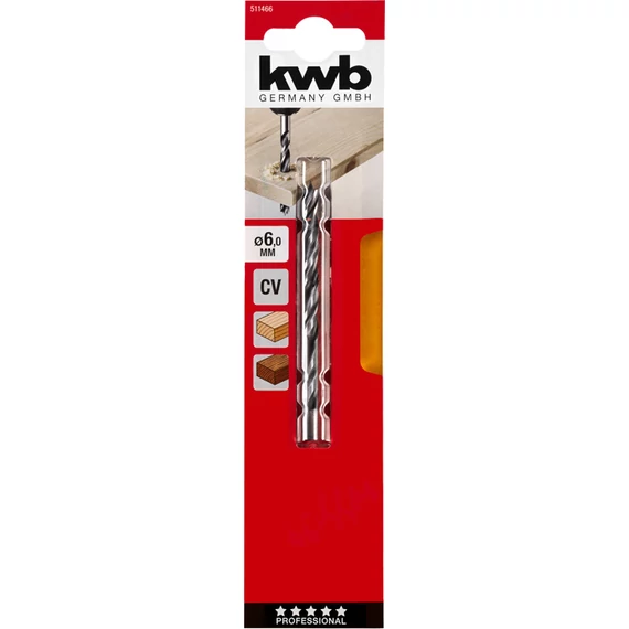 KWB EXPERT CrV 2-PHASE FLUTES WOOD DRILL BITS hengeres befogású fafúrószár  93/63 x 6,0 mm  49511466