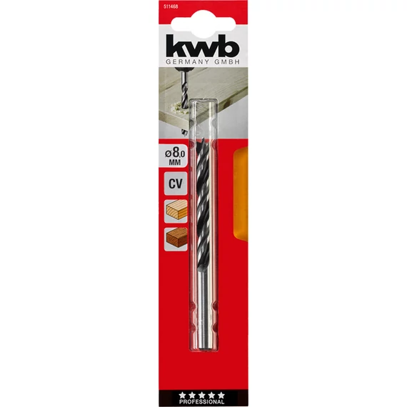 KWB EXPERT CrV 2-PHASE FLUTES WOOD DRILL BITS hengeres befogású fafúrószár  117/93 x 8,0 mm  49511468