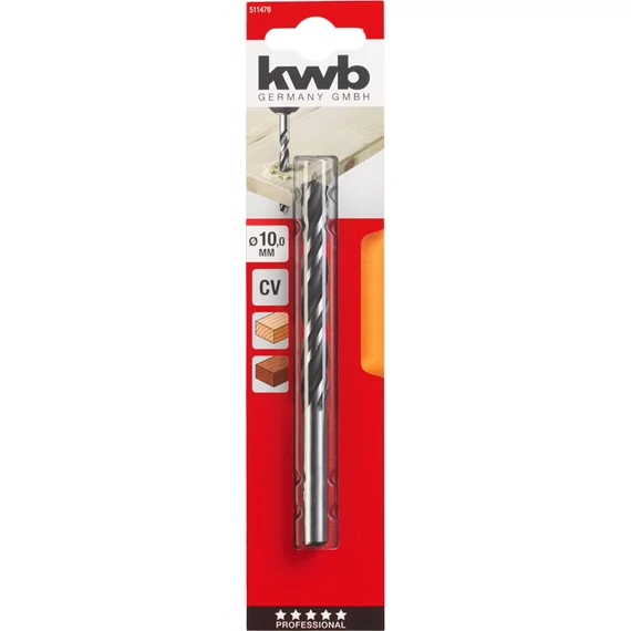 KWB EXPERT CrV 2-PHASE FLUTES WOOD DRILL BITS hengeres befogású fafúrószár  120/95 x 10,0 mm  49511470