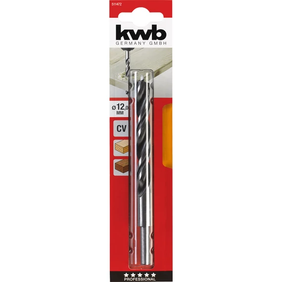 KWB EXPERT CrV 2-PHASE FLUTES WOOD DRILL BITS hengeres befogású fafúrószár  151/115 x 12,0 mm  49511472