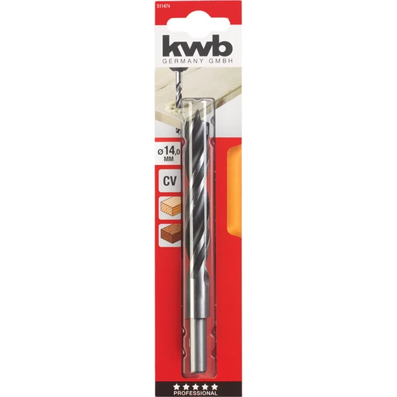 KWB EXPERT CrV 2-PHASE FLUTES WOOD DRILL BITS hengeres befogású fafúrószár  160/121 x 14,0 mm  49511474