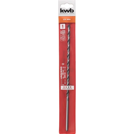 KWB EXPERT CrV EXTRA LONG WOOD DRILL BIT hengeres befogású fafúrószár  250/185 x 6,0 mm 49511806