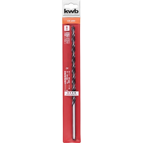 KWB EXPERT CrV EXTRA LONG WOOD DRILL BIT hengeres befogású fafúrószár  250/185 x 8,0 mm  49511808